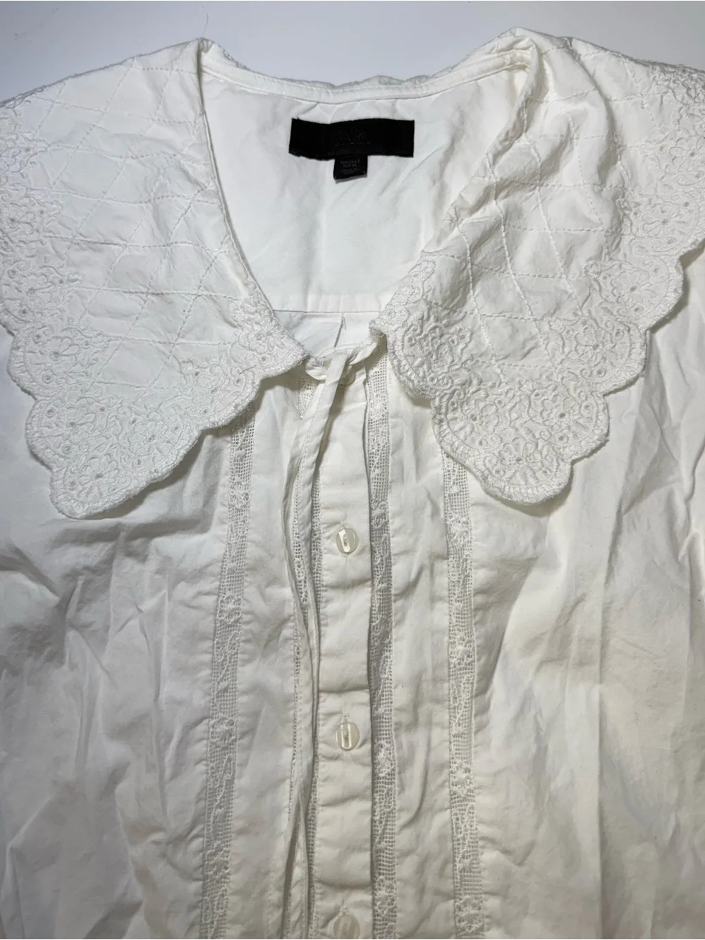 Zara White Eyelet Collar  Blouse Size S
